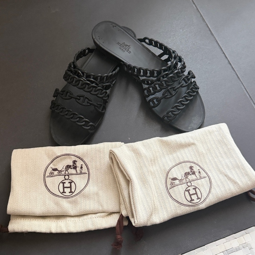 Hermes chaine d'ancre rubber sandal black size 39- US 8 - Picture 7 of 9